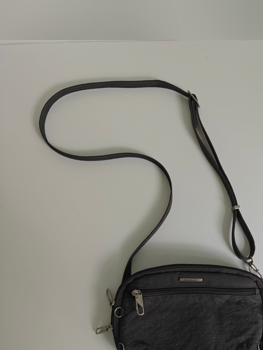 Travelon Anti-theft Quilted Floral Embroidery Crossbody silver-toned hardware
